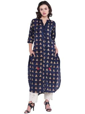 Navy-blue printed rayon kurti 1