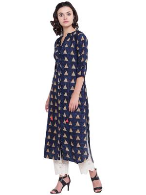 Navy-blue printed rayon kurti 2