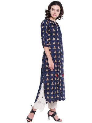 Navy-blue printed rayon kurti 3