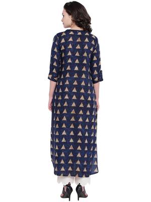 Navy-blue printed rayon kurti 4