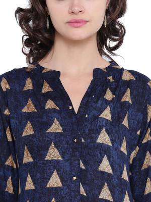 Navy-blue printed rayon kurti 5