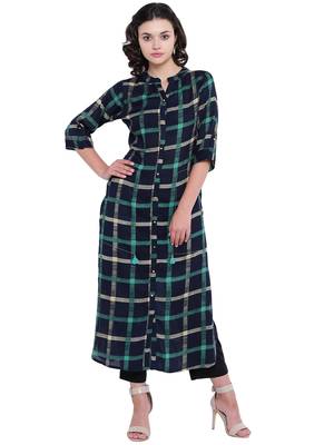 Navy-blue printed rayon kurti 1