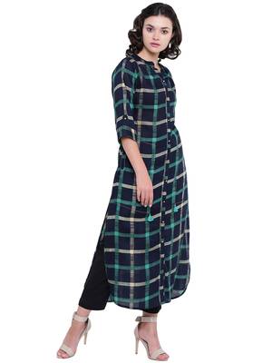 Navy-blue printed rayon kurti 2