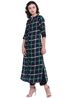 Navy-blue printed rayon kurti 3