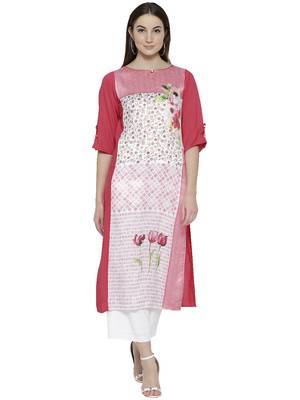 Peach printed rayon kurti 1