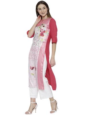 Peach printed rayon kurti 2