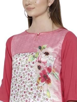 Peach printed rayon kurti 5