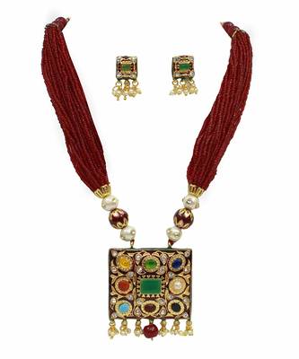 Maroon Navratna Jaipuri  Onyx Necklace Sets 1