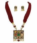 Maroon Navratna Jaipuri  Onyx Necklace Sets