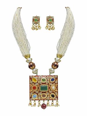 Navratna Jaipuri Jadau Pearl White Mala 