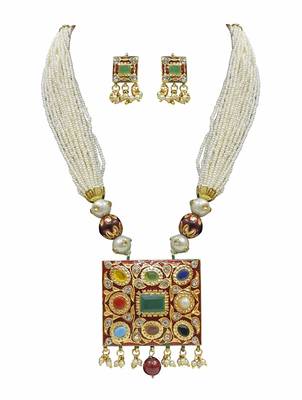 Navratna Jaipuri Jadau Pearl White Mala Necklace Sets 1