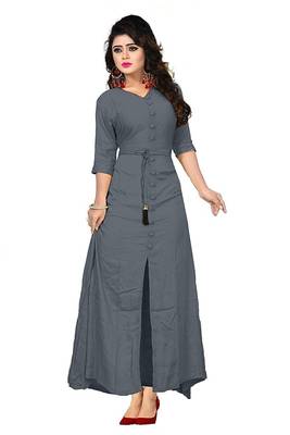 Grey Plain Rayon Kurti 1