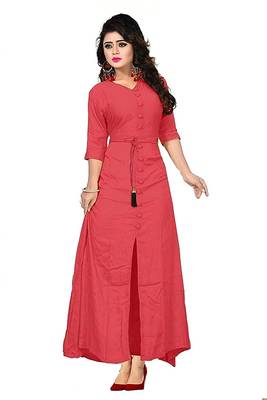Pink Plain Rayon Kurti 1