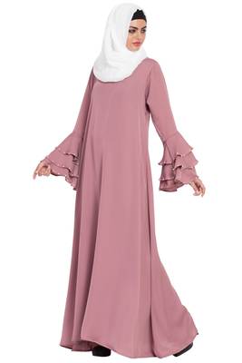 Dusty Pink Plain A-Line Nida Kaftan Abaya With Hijab 2
