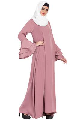 Dusty Pink Plain A-Line Nida Kaftan Abaya With Hijab 3
