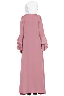 Dusty Pink Plain A-Line Nida Kaftan Abaya With Hijab 4