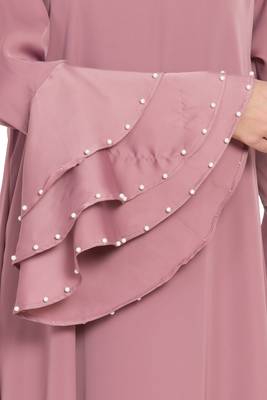 Dusty Pink Plain A-Line Nida Kaftan Abaya With Hijab 5