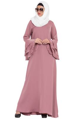 Dusty Pink Plain A-Line Nida Kaftan Abaya With Hijab 6
