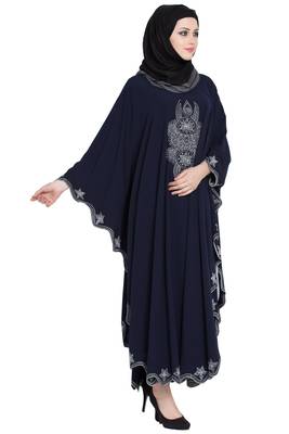 Dark Blue Crepe Resham Embroidered Kaftan 2