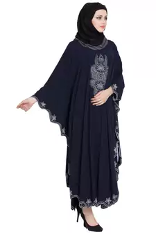 Dark Blue Crepe Resham Embroidered Kaftan