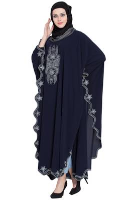 Dark Blue Crepe Resham Embroidered Kaftan 3
