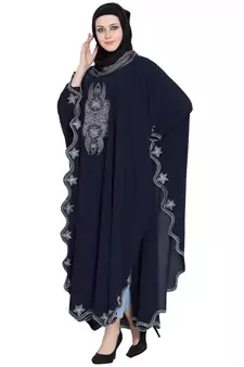 Dark Blue Crepe Resham Embroidered Kaftan