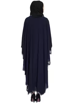 Dark Blue Crepe Resham Embroidered Kaftan
