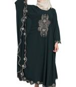 Green Crepe Embroidered Kaftan Abaya With Hijab