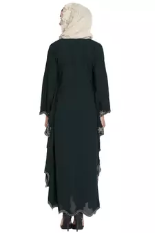 Green Crepe Embroidered Kaftan Abaya With Hijab