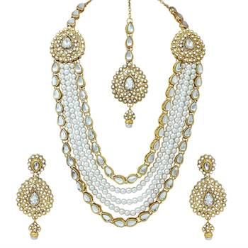 Gold plated stones kundans necklace earrings bollywood party necklace set 2