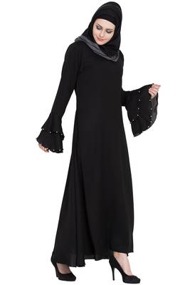 Black Nida Solid Abaya With Matching Hijab 2