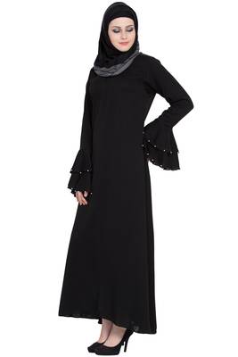 Black Nida Solid Abaya With Matching Hijab 3