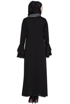 Black Nida Solid Abaya With Matching Hijab 5