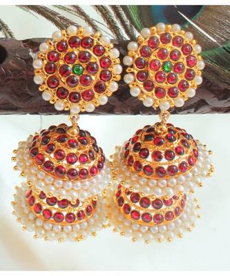 Beautiful Kemp Green Pearl Designer Jhumka 1