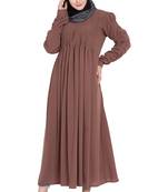 Rose Gold Crepe Solid Abaya With Hijab