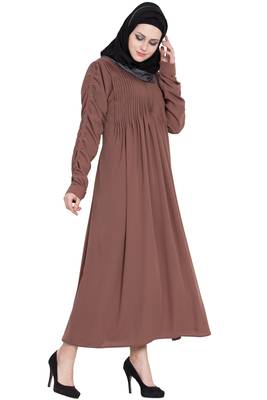 Rose Gold Crepe Solid Abaya With Hijab 2