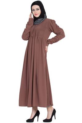 Rose Gold Crepe Solid Abaya With Hijab 3