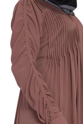 Rose Gold Crepe Solid Abaya With Hijab 4