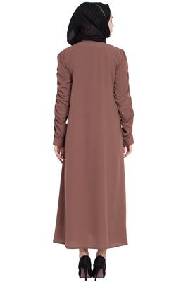 Rose Gold Crepe Solid Abaya With Hijab 6