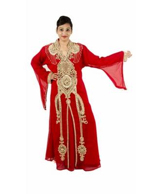 Red Georgette Embroidered Zari Work Islamic Kaftans 1
