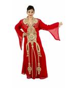 Red Georgette Embroidered Zari Work Islamic Kaftans
