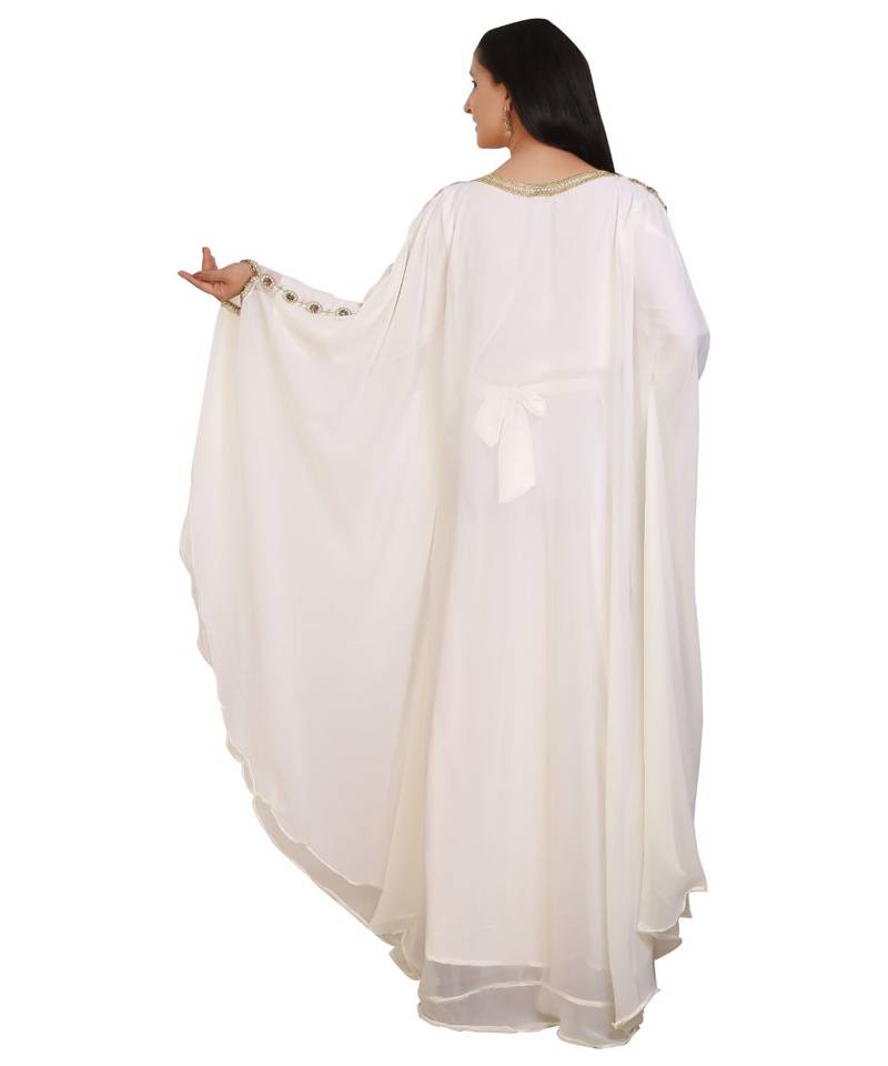 Cream Georgette Embroidered Zari Work Islamic Kaftans