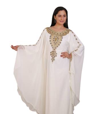 Cream Georgette Embroidered Zari Work Islamic Kaftans 3