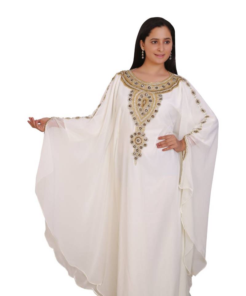 Cream Georgette Embroidered Zari Work Islamic Kaftans