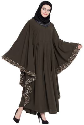 Olive Green Kashiboo Embroidered Kaftan Abaya With Hijab 2