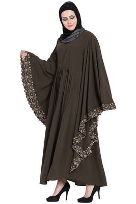 Olive Green Kashiboo Embroidered Kaftan Abaya With Hijab 3