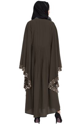 Olive Green Kashiboo Embroidered Kaftan Abaya With Hijab 5