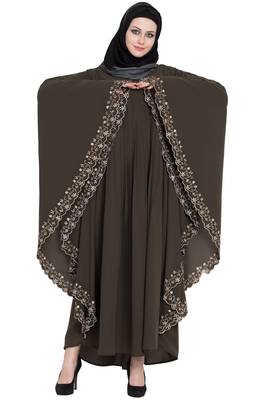 Olive Green Kashiboo Embroidered Kaftan Abaya With Hijab 6