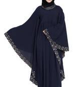 Navy Blue Embroidered Kaftan Kashiboo Solid Abaya With Hijab