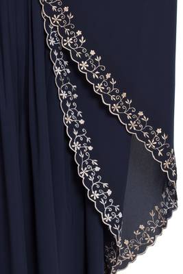 Navy Blue Embroidered Kaftan Kashiboo Solid Abaya With Hijab 4